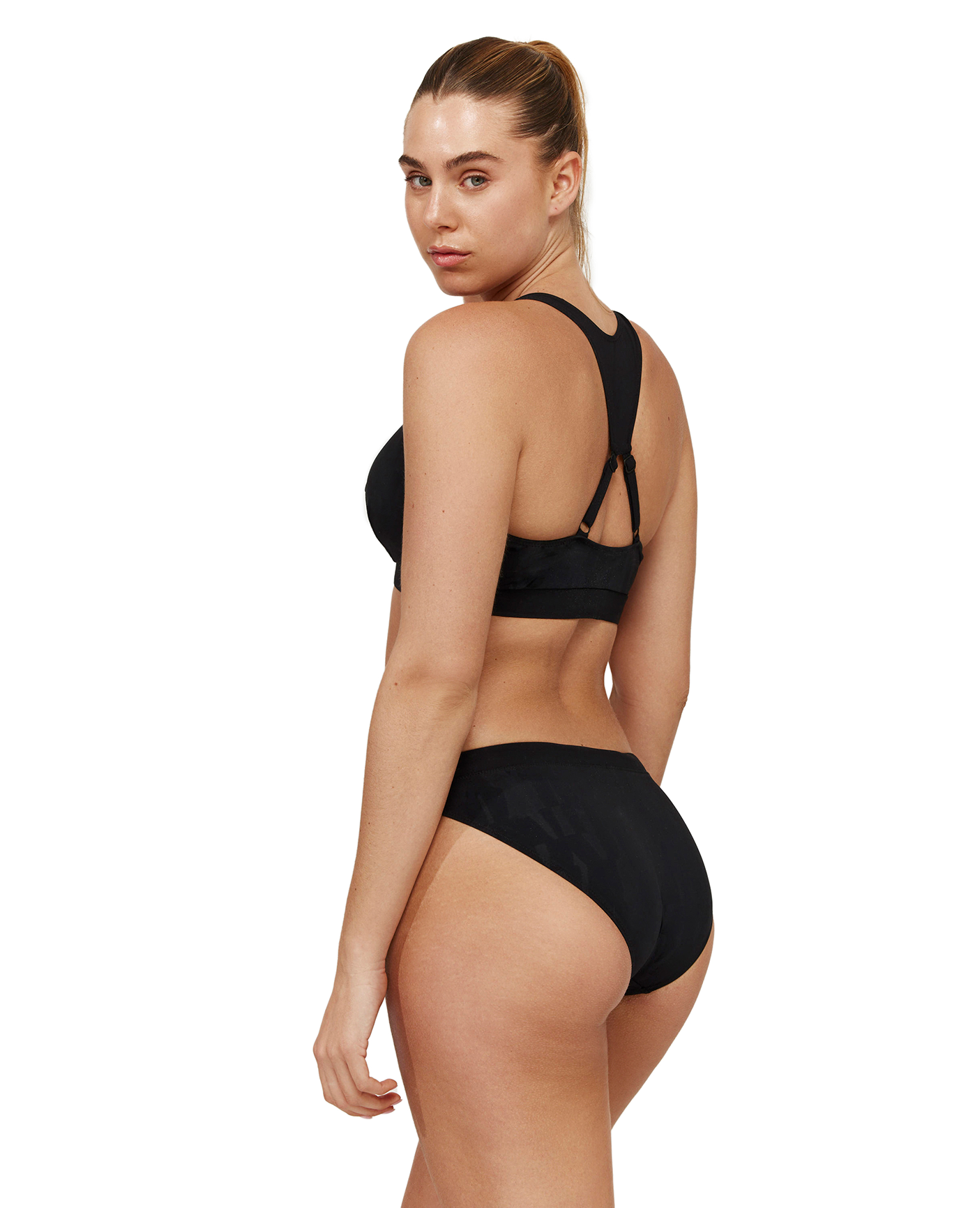 Side View Of Ocean’s Eleven Scoop Neck Bikini Top | multi-black