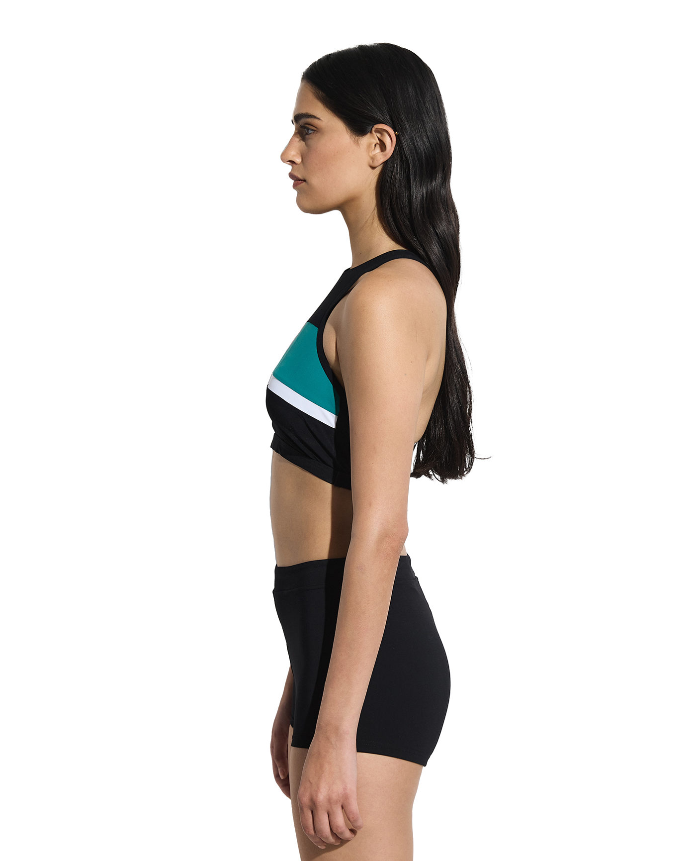 Side View Of Aqua Chic High Neck Bikini Top | black-green