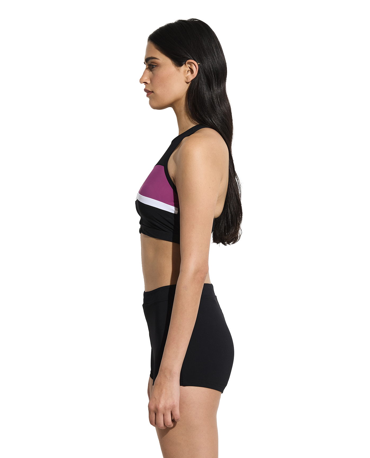 Side View Of Aqua Chic High Neck Bikini Top | aqua-purple