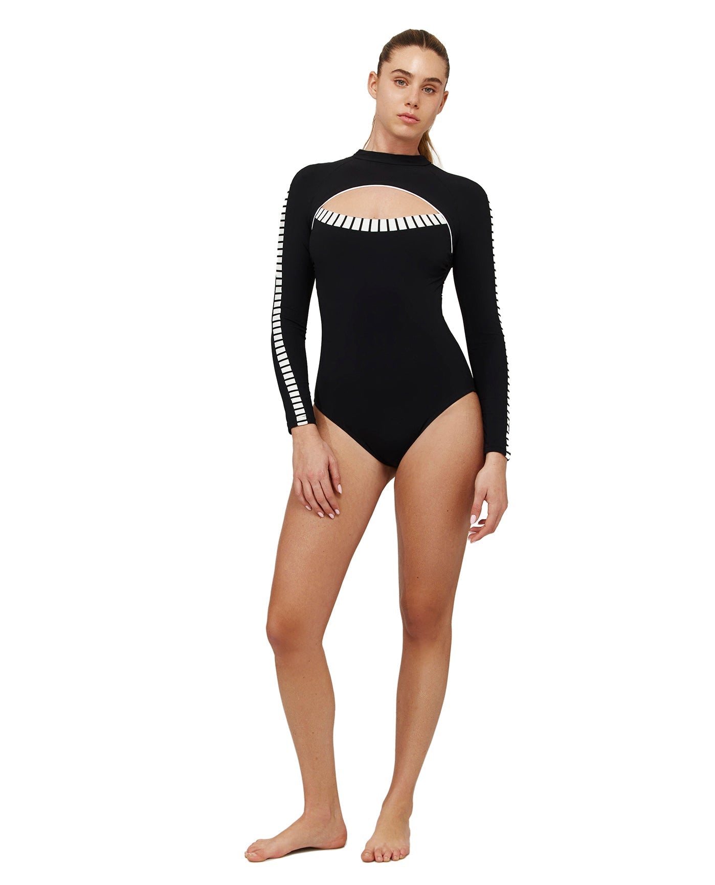 Coco Cut Out Long Sleeve One Piece | black-white