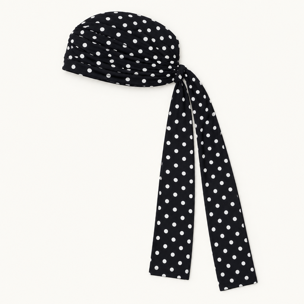 Flat-lay shot of the hair covering with tie
