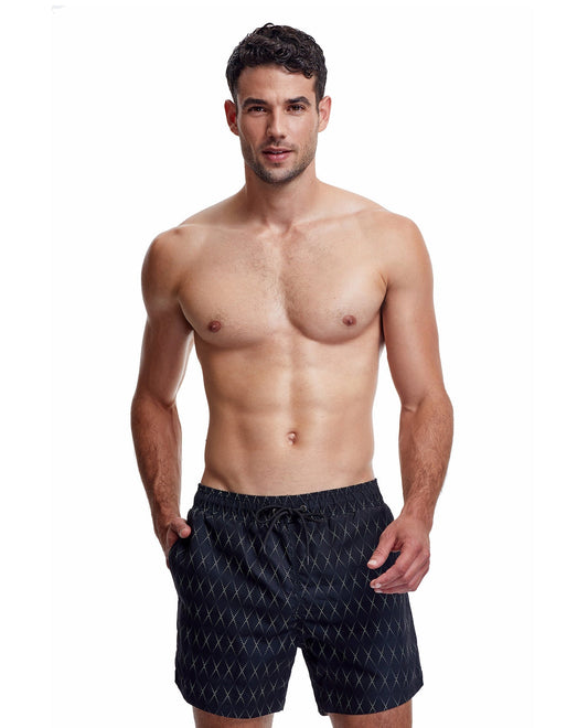 Front View Of Gottex Men 5-Inch Swim Trunks | GOTTEX MEN NAUTICAL BLACK AND WHITE