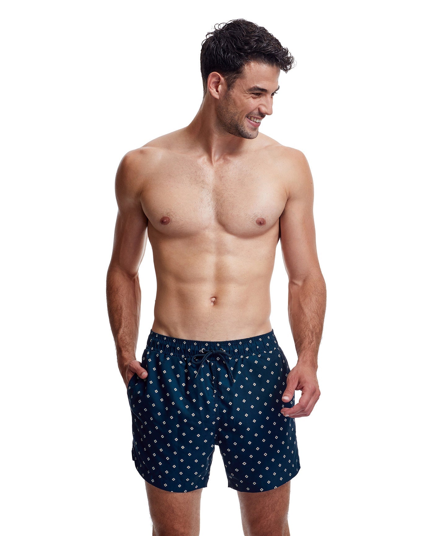 Front View Of Gottex Men 5-Inch Swim Trunks | GOTTEX MEN NAUTICAL NAVY AND KHAKI