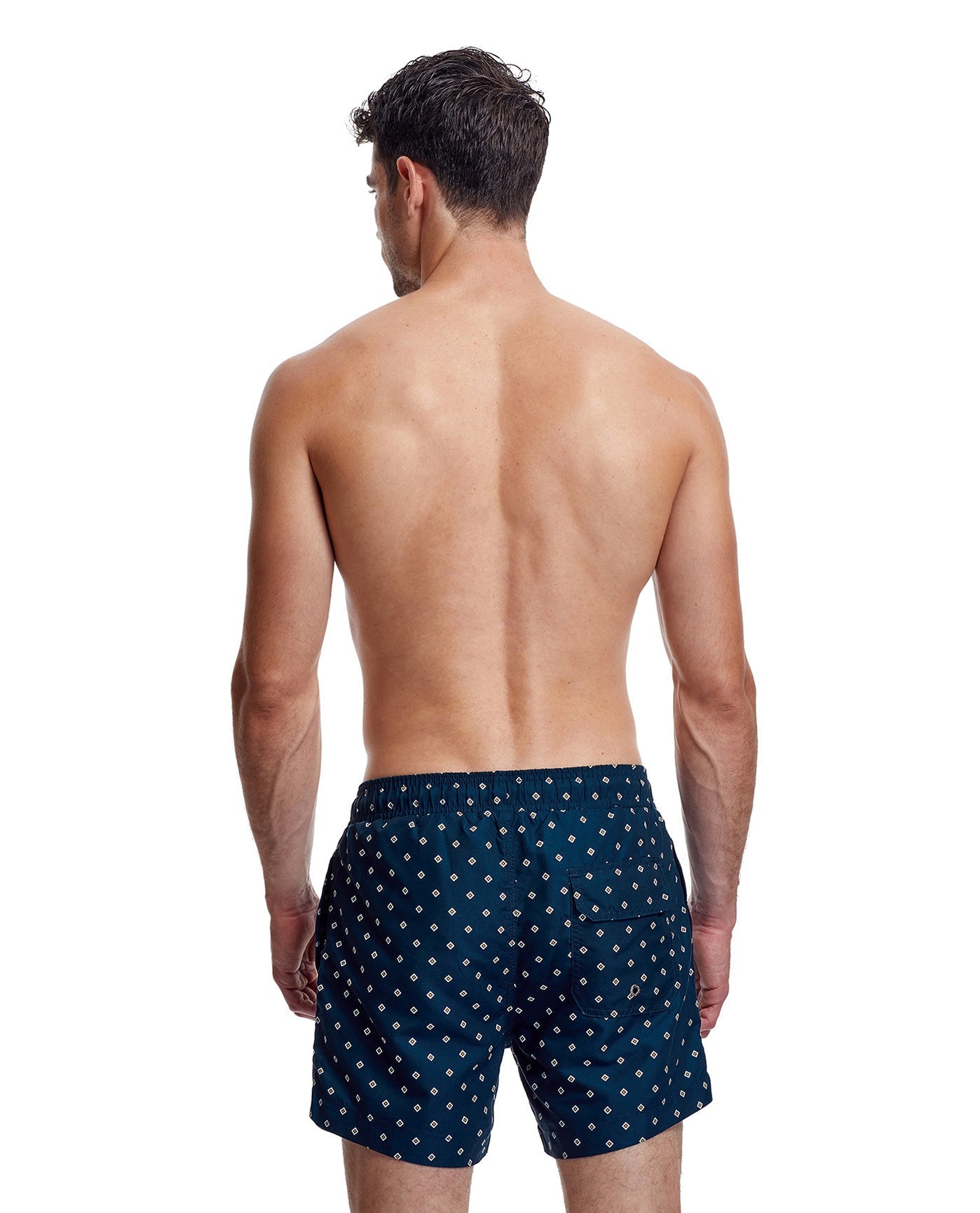 Back View Of Gottex Men 5-Inch Swim Trunks | GOTTEX MEN NAUTICAL NAVY AND KHAKI