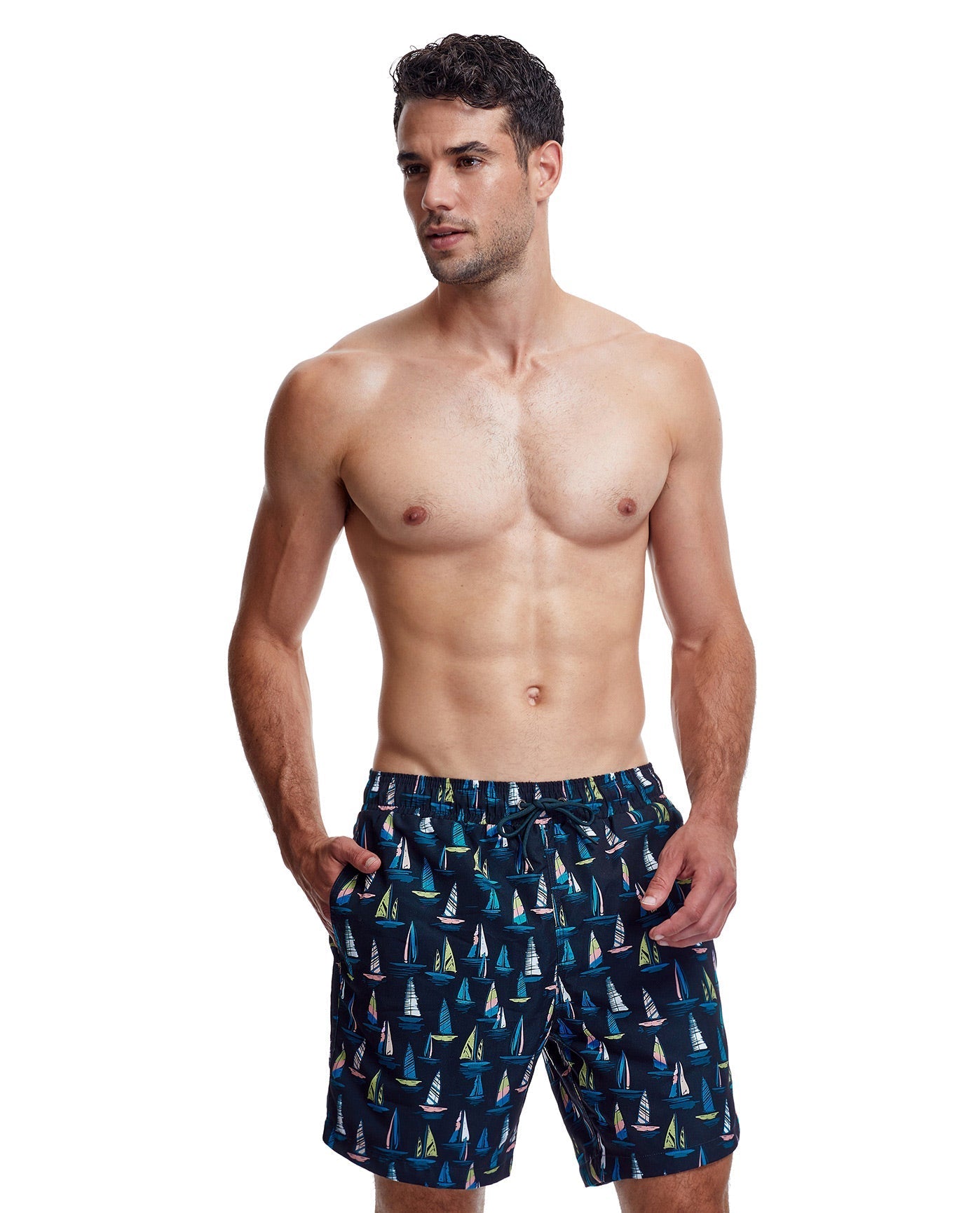 Front View Of Gottex Men 7-Inch Swim Trunks | GOTTEX MEN SAIL BOAT