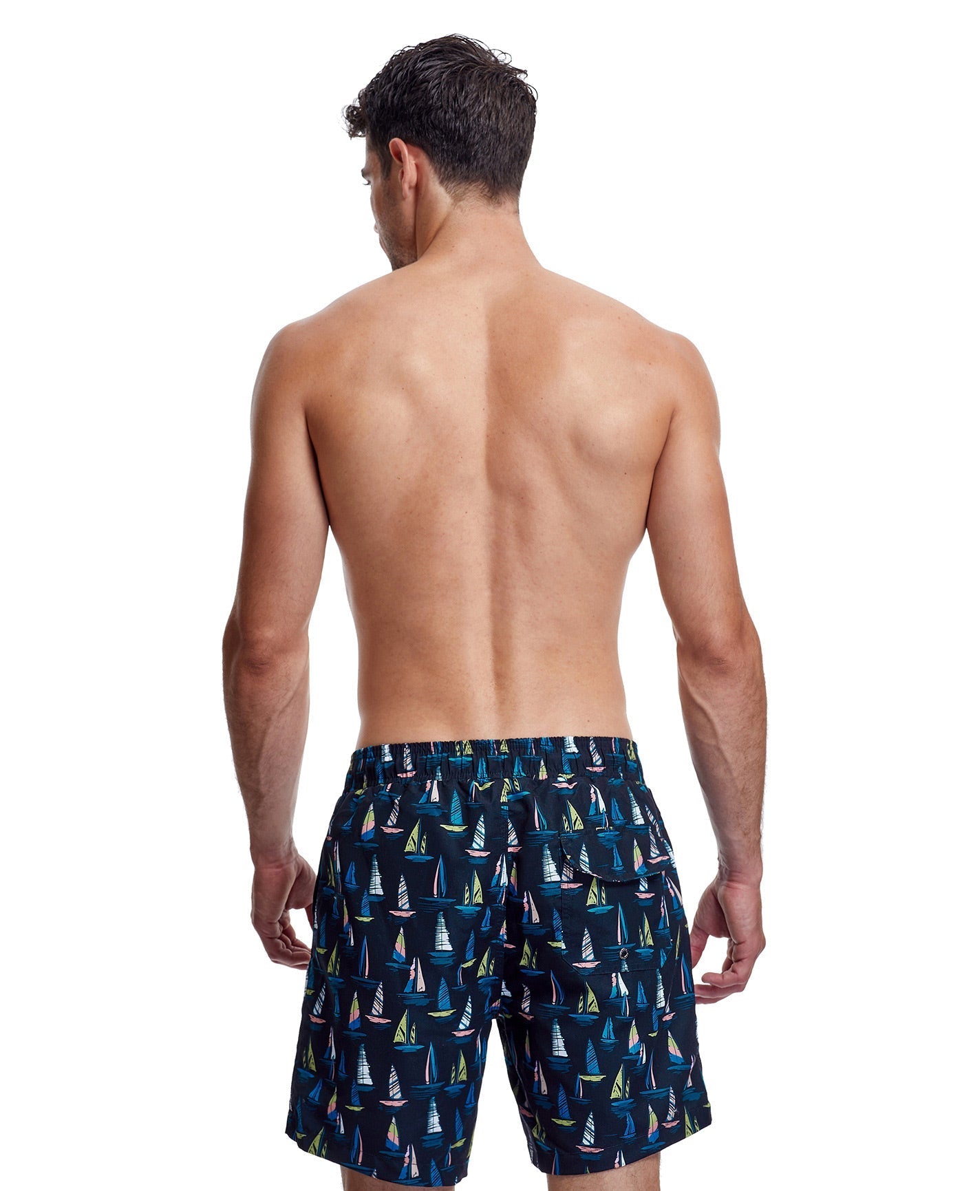 Back View Of Gottex Men 7-Inch Swim Trunks | GOTTEX MEN SAIL BOAT