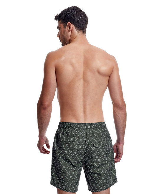 Back View Of Gottex Men 7-Inch Swim Trunks | GOTTEX MEN WAVE KHAKI AND WHITE