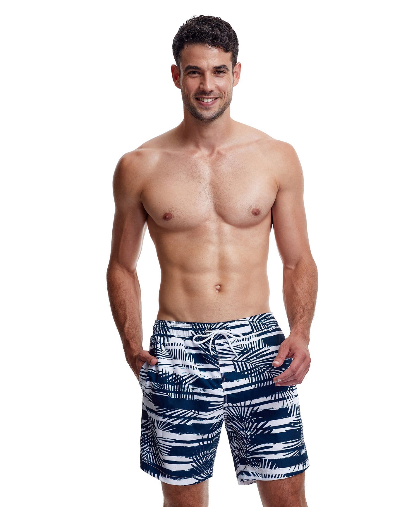 Front View Of Gottex Men 7-Inch Swim Trunks | GOTTEX MEN NAUTICAL NAVY AND WHITE