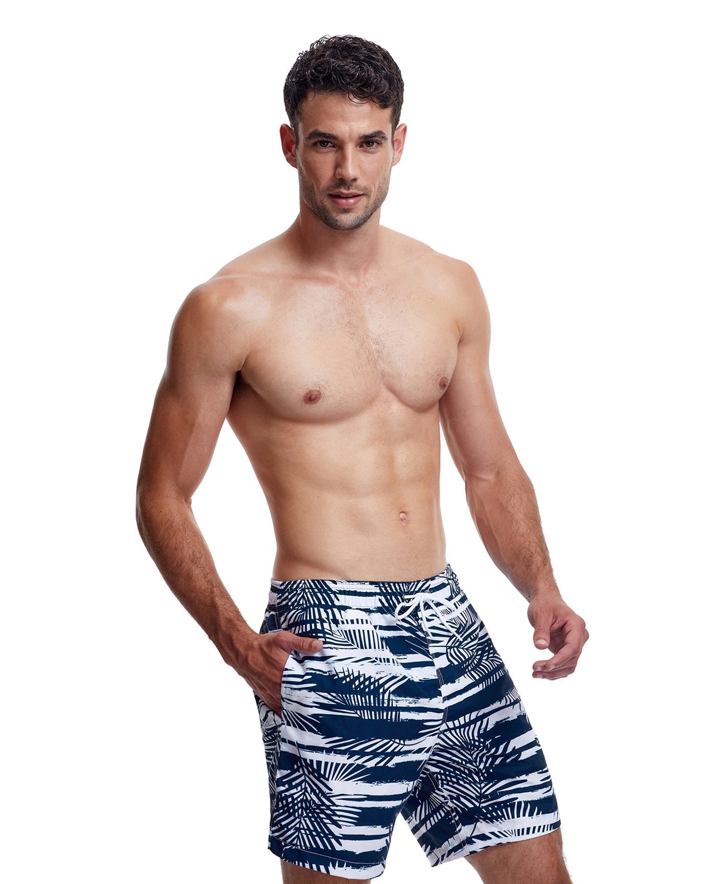 Side View View Of Gottex Men 7-Inch Swim Trunks | GOTTEX MEN NAUTICAL NAVY AND WHITE