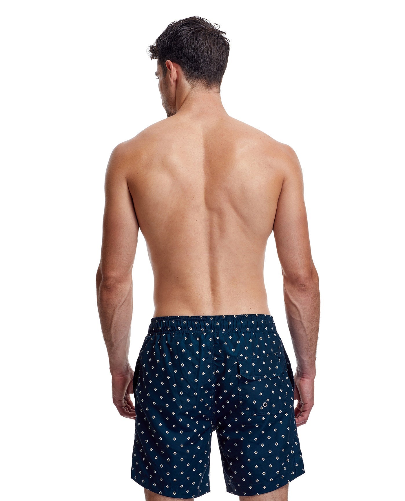 Back View Of Gottex Men 7-Inch Swim Trunks | GOTTEX MEN NAUTICAL NAVY AND KHAKI