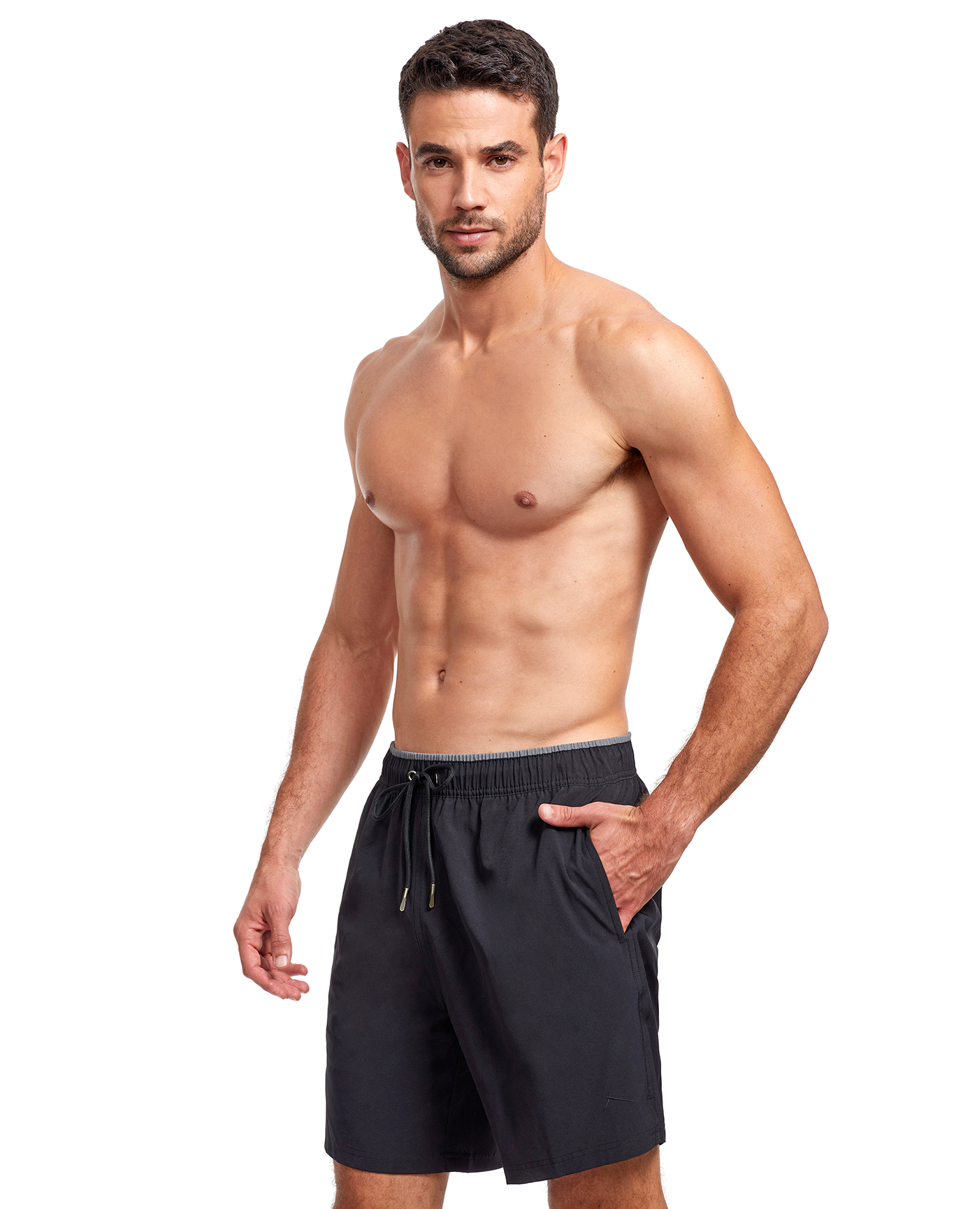 Side View Of Beach Vibe Men’s 5" Boardshort | black-grey
