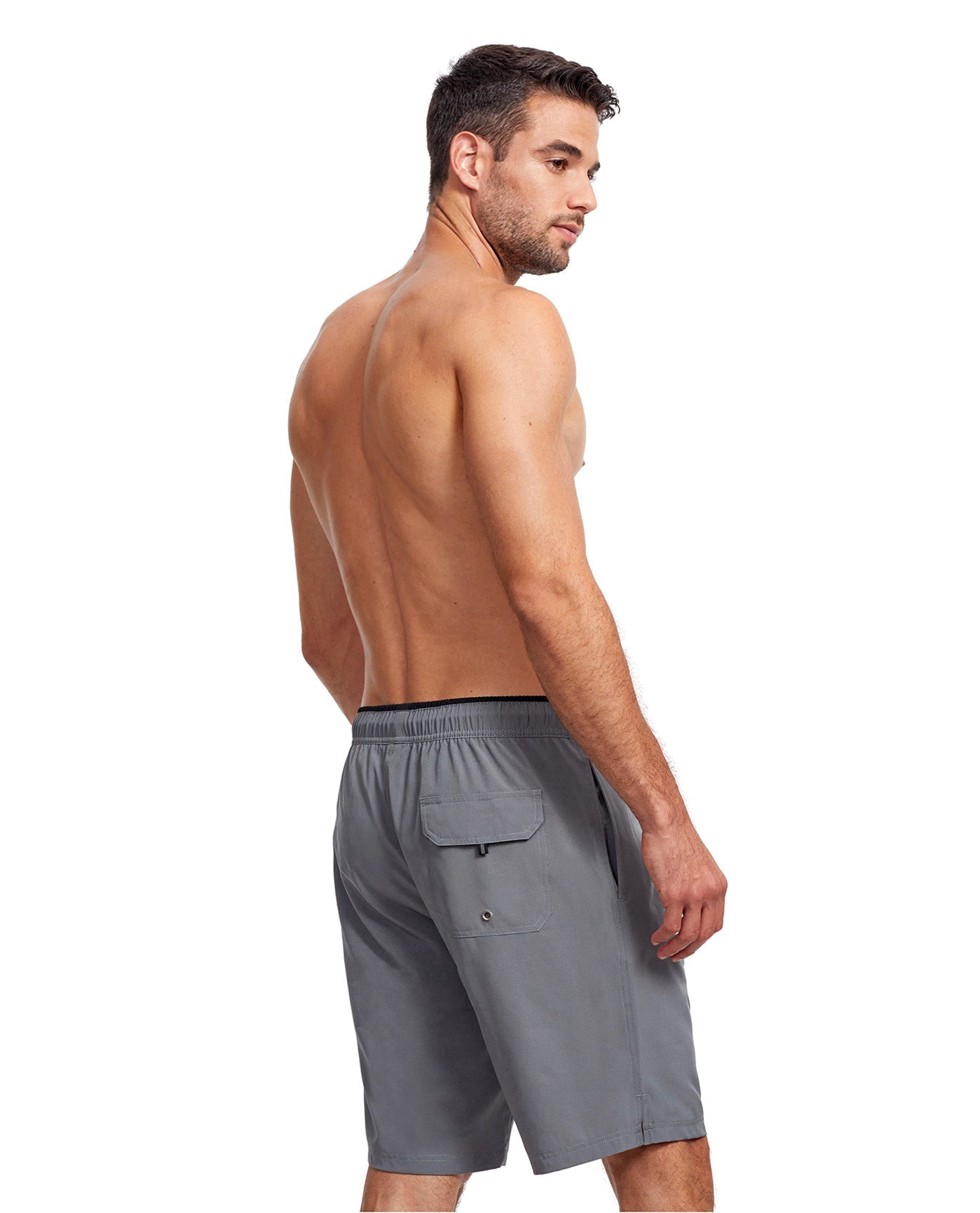 Back View Of Gottex Men 9-Inch Swim Trunks | GOTTEX MEN GREY AND BLACK ACCENT