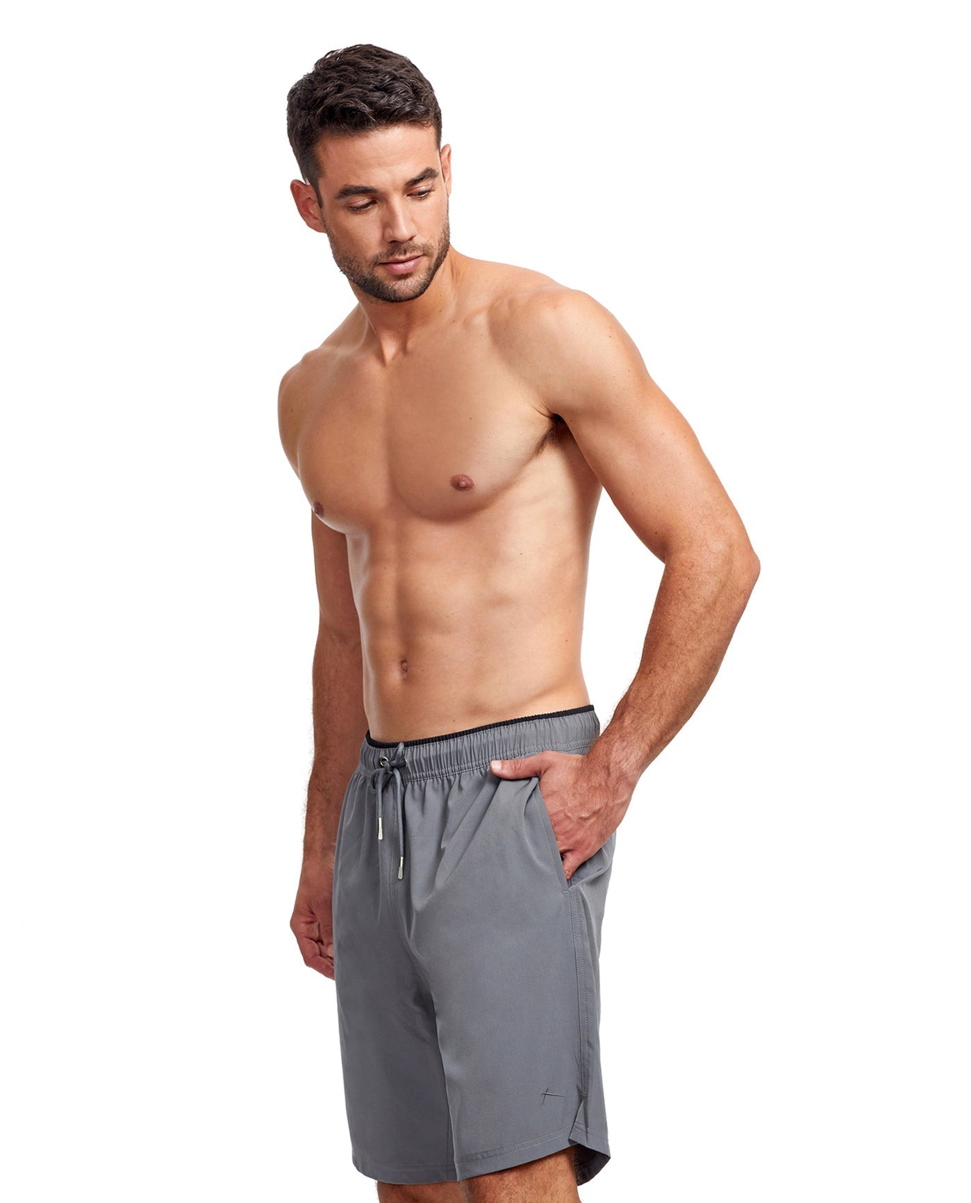 Side View View Of Gottex Men 9-Inch Swim Trunks | GOTTEX MEN GREY AND BLACK ACCENT