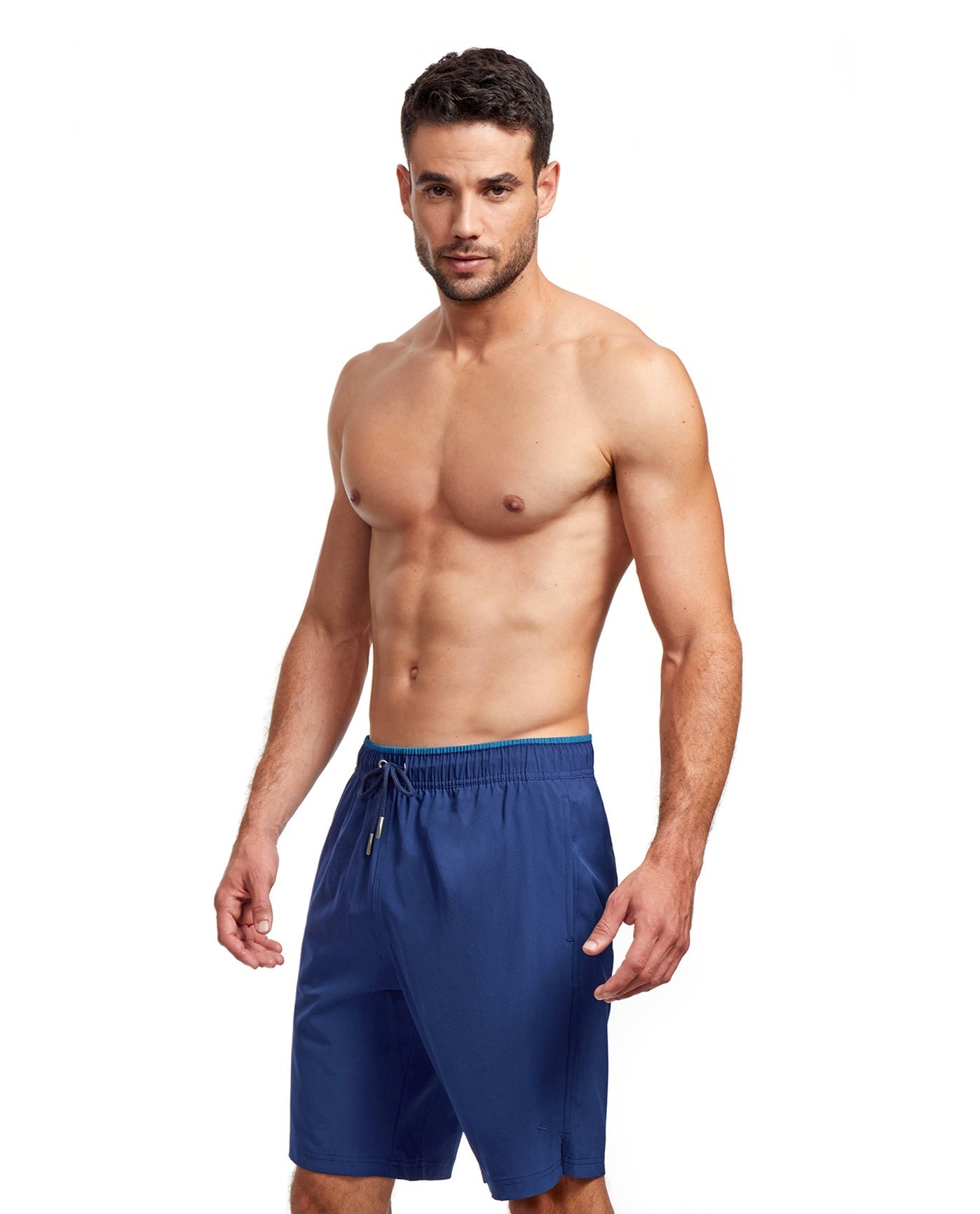 Side View View Of Gottex Men 9-Inch Swim Trunks | GOTTEX MEN NAVY AND PETROL ACCENT