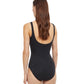 Back View Of Gottex Essentials African Escape Full Coverage Square Neck One Piece Swimsuit | Gottex African Escape Black