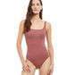 Front View Of Gottex Essentials African Escape Full Coverage Square Neck One Piece Swimsuit | Gottex African Escape Rose Taupe