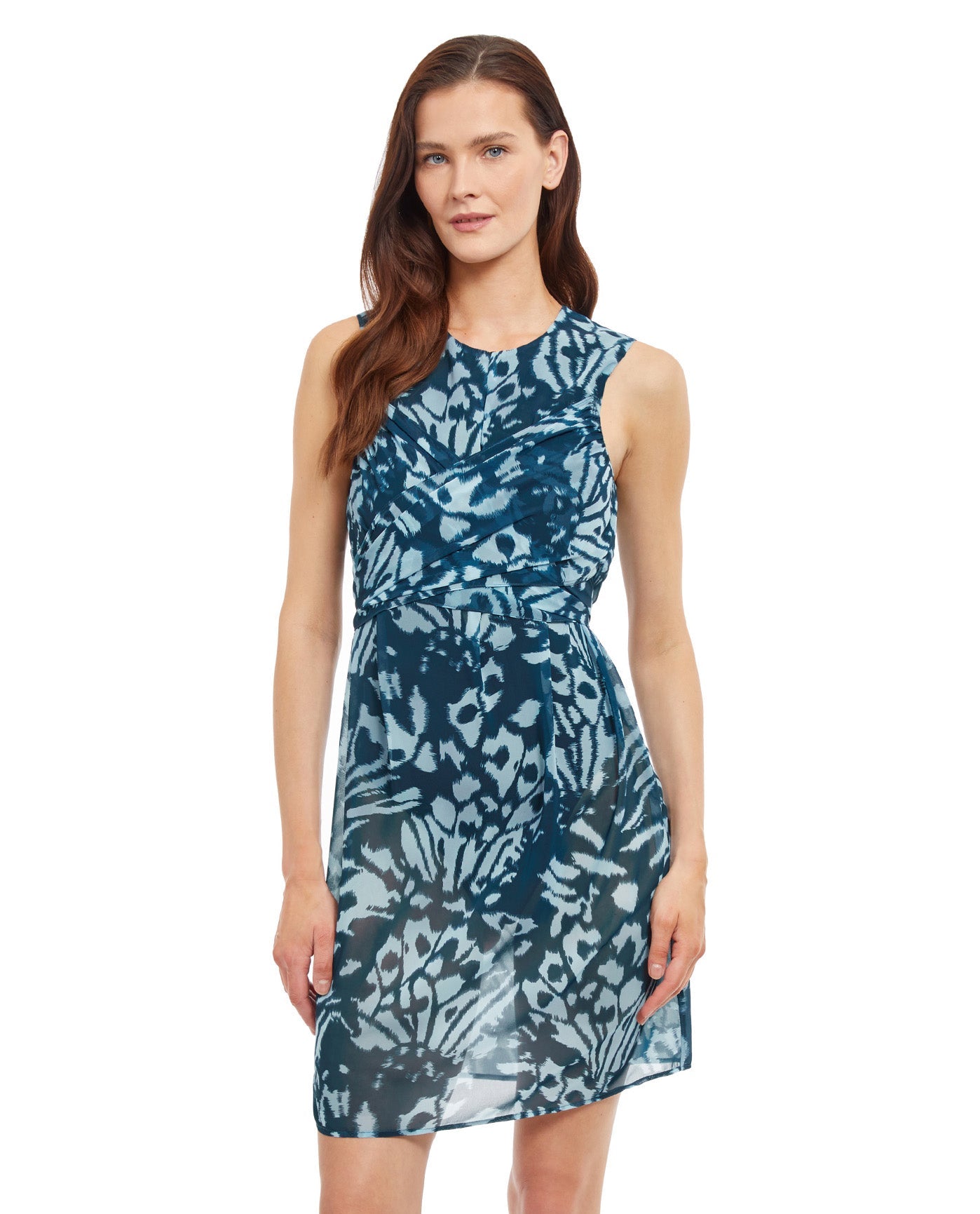 Front View Of Gottex Essentials Miss Butterfly High Neck Sleeveless Beach Dress | Gottex Miss Butterfly Blue