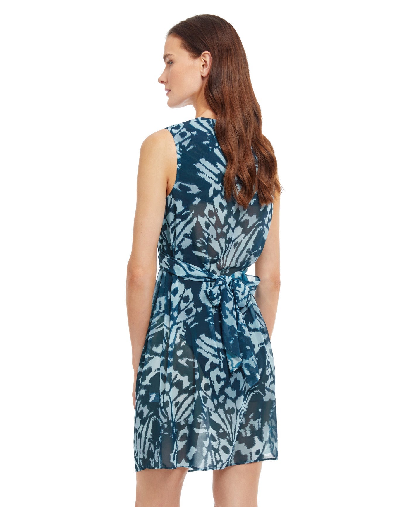Back View Of Gottex Essentials Miss Butterfly High Neck Sleeveless Beach Dress | Gottex Miss Butterfly Blue