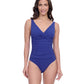 Front View of Profile By Gottex Exclusive V-Neck One Piece Swimsuit | PROFILE SUMMER TIME INDIGO AND WHITE