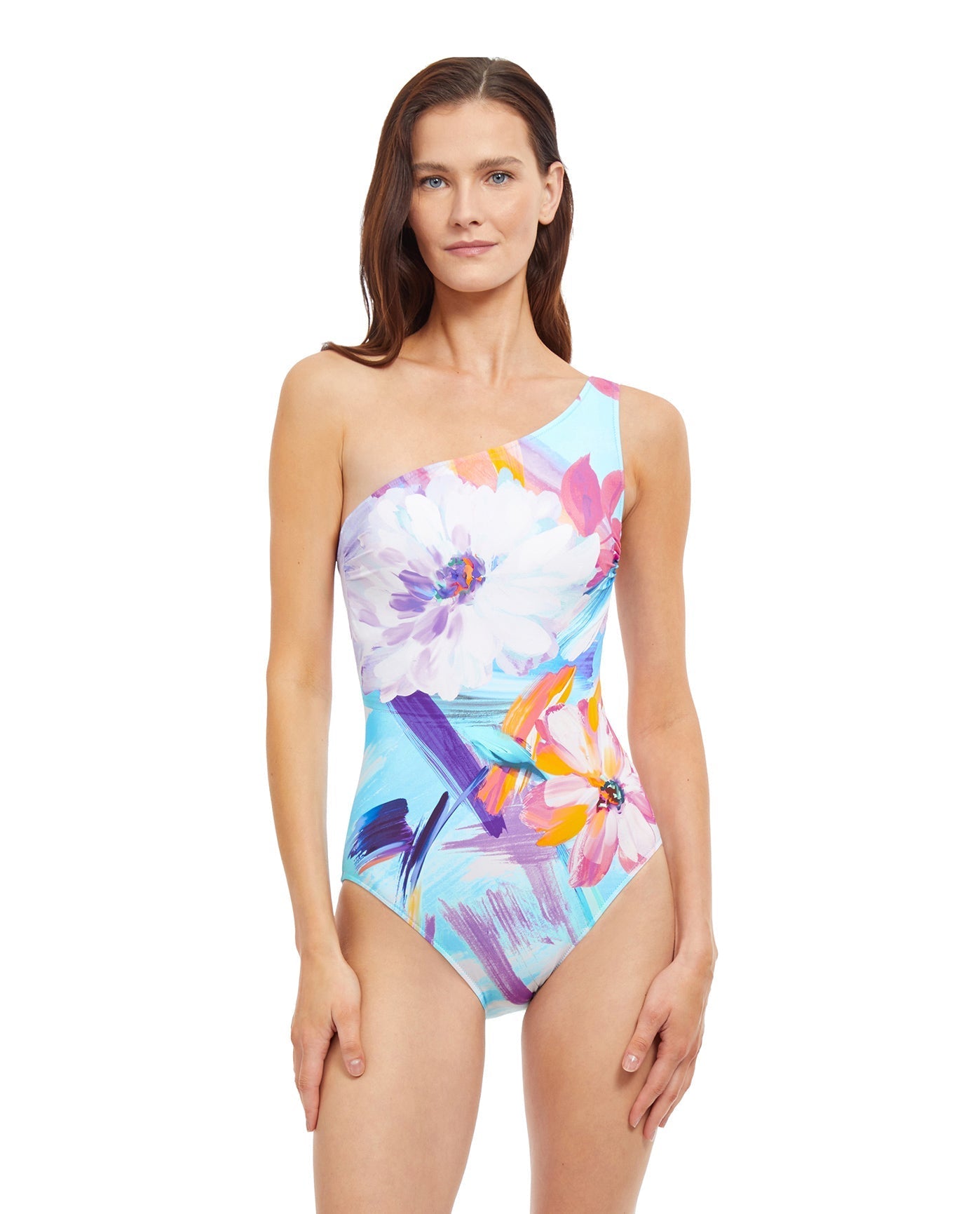 Front View Of Gottex Essentials La Vie Est Belle One Shoulder One Piece Swimsuit | Gottex La Vie Est Belle