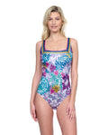Bali High Neck Underwire Crisscross Halter One Piece Swimsuit - Multi