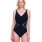 Front View Of Gottex Day Dreamer V Neck One Piece Swimsuit | Gottex Day Dreamer Black