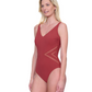 Side View Of Gottex Day Dreamer V Neck One Piece Swimsuit | Gottex Day Dreamer Spice