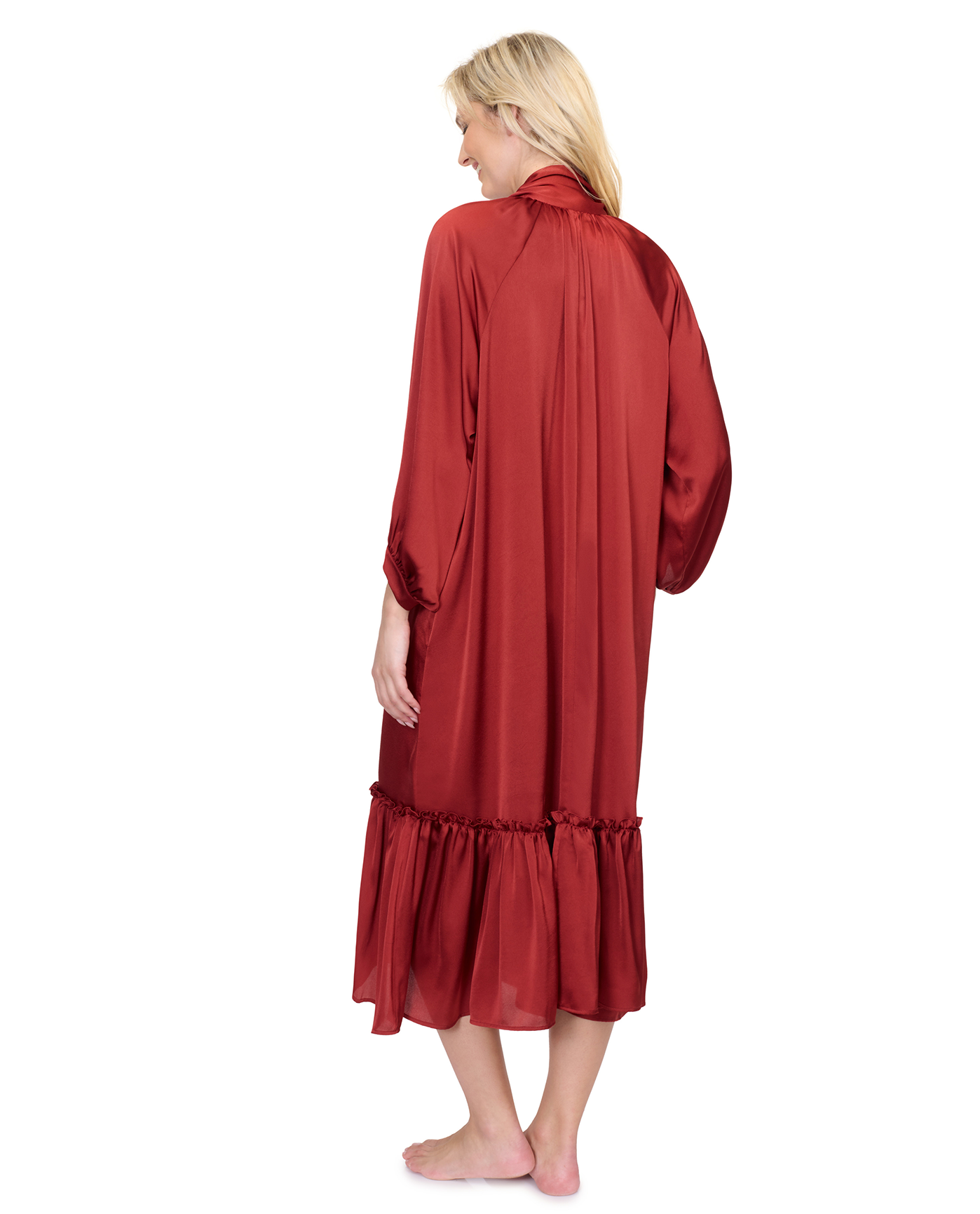 Back View Of Gottex Day Dreamer Button Down Maxi Long Dress with Long Sleeves Swim Cover up | Gottex Day Dreamer Spice