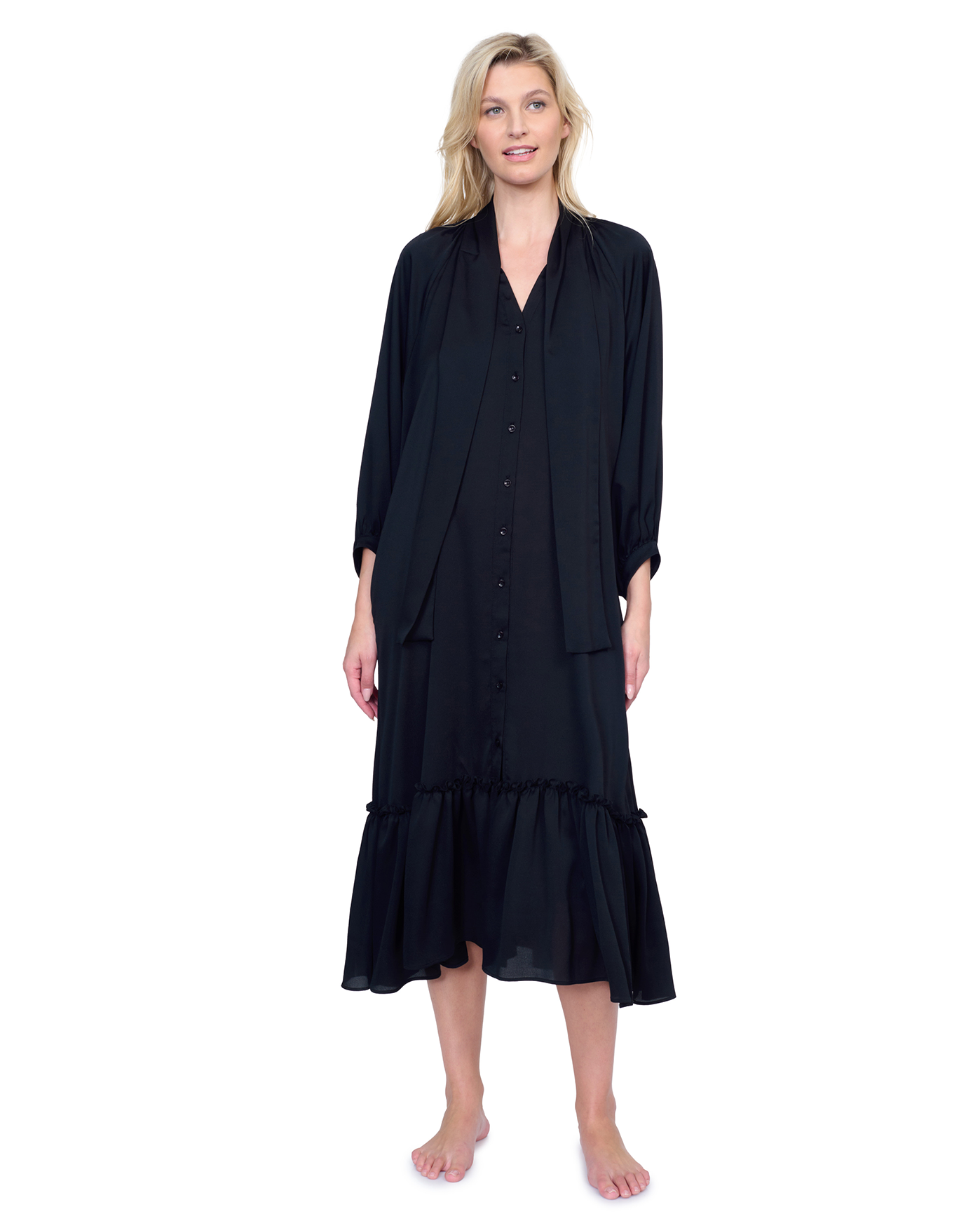 Gottex Day Dreamer Button Down Maxi Long Dress with Long Sleeves Swim Cover up | Gottex Day Dreamer Black