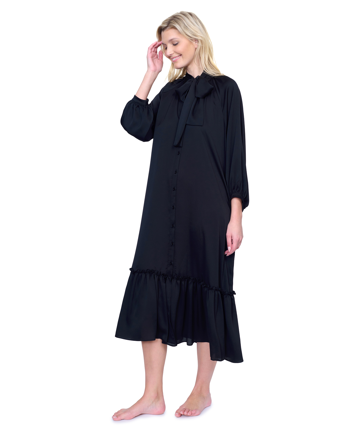 Gottex Day Dreamer Button Down Maxi Long Dress with Long Sleeves Swim Cover up | Gottex Day Dreamer Black