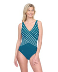 Embrace V Neck Surplice One Piece Swimsuit-Teal
