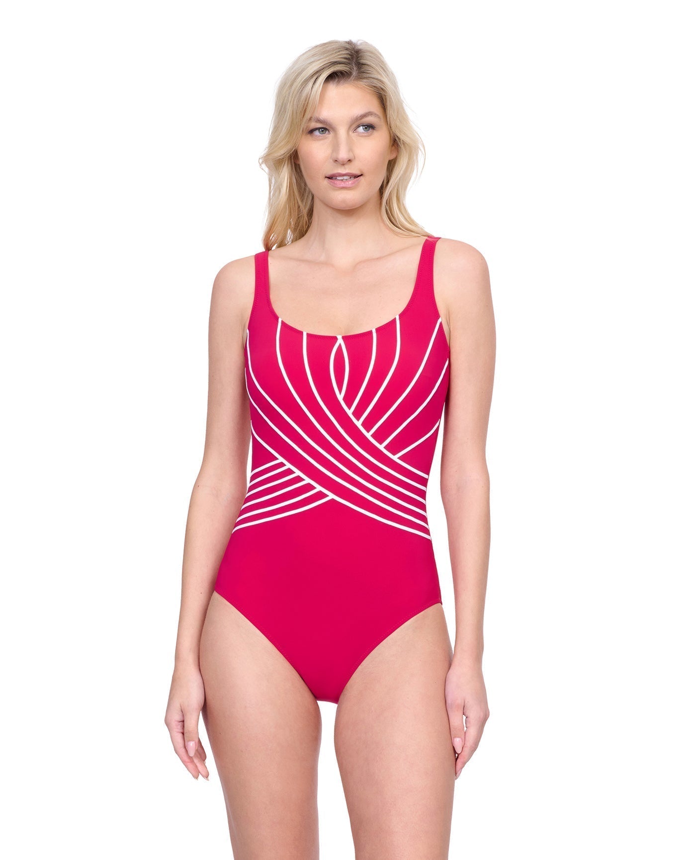 Embrace Full Coverage Square Neck One Piece Swimsuit - Fuchsia