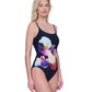 Side View Of Gottex Enchanted Sun Round Neck Lingerie Straps One Piece Swimsuit | Gottex Enchanted Black Sun Multi
