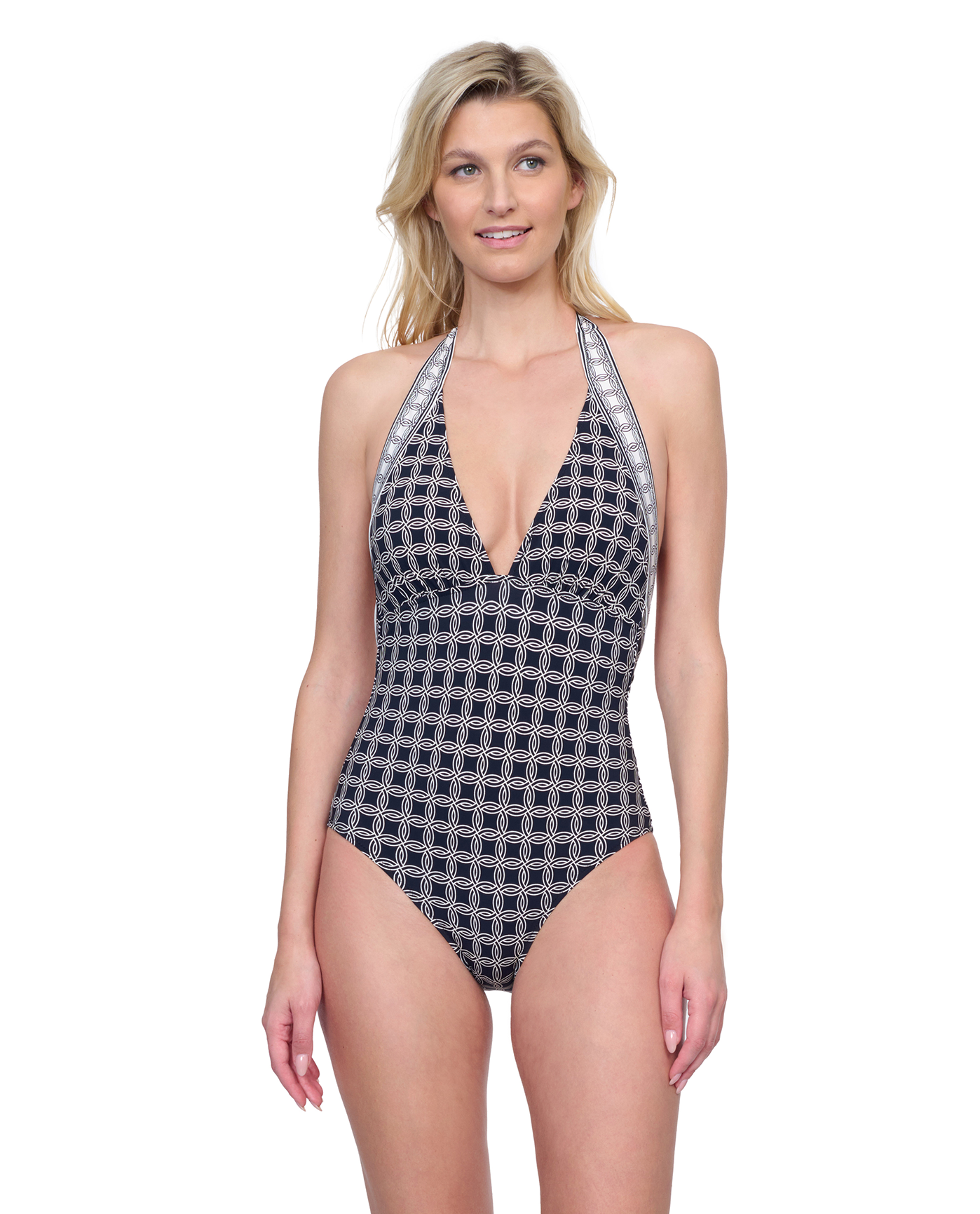 Golden Chic V Neck Halter One Piece Swimsuit