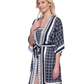 Side View Of Gottex Golden Chic Belted Kimono Flutter Sleeve with Tie Swim Cover up | Golden Chic Black Cream