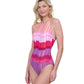 Side View Of Gottex Golden Hour High Neck Halter One Piece Swimsuit | GOTTEX GOLDEN HOUR PINK