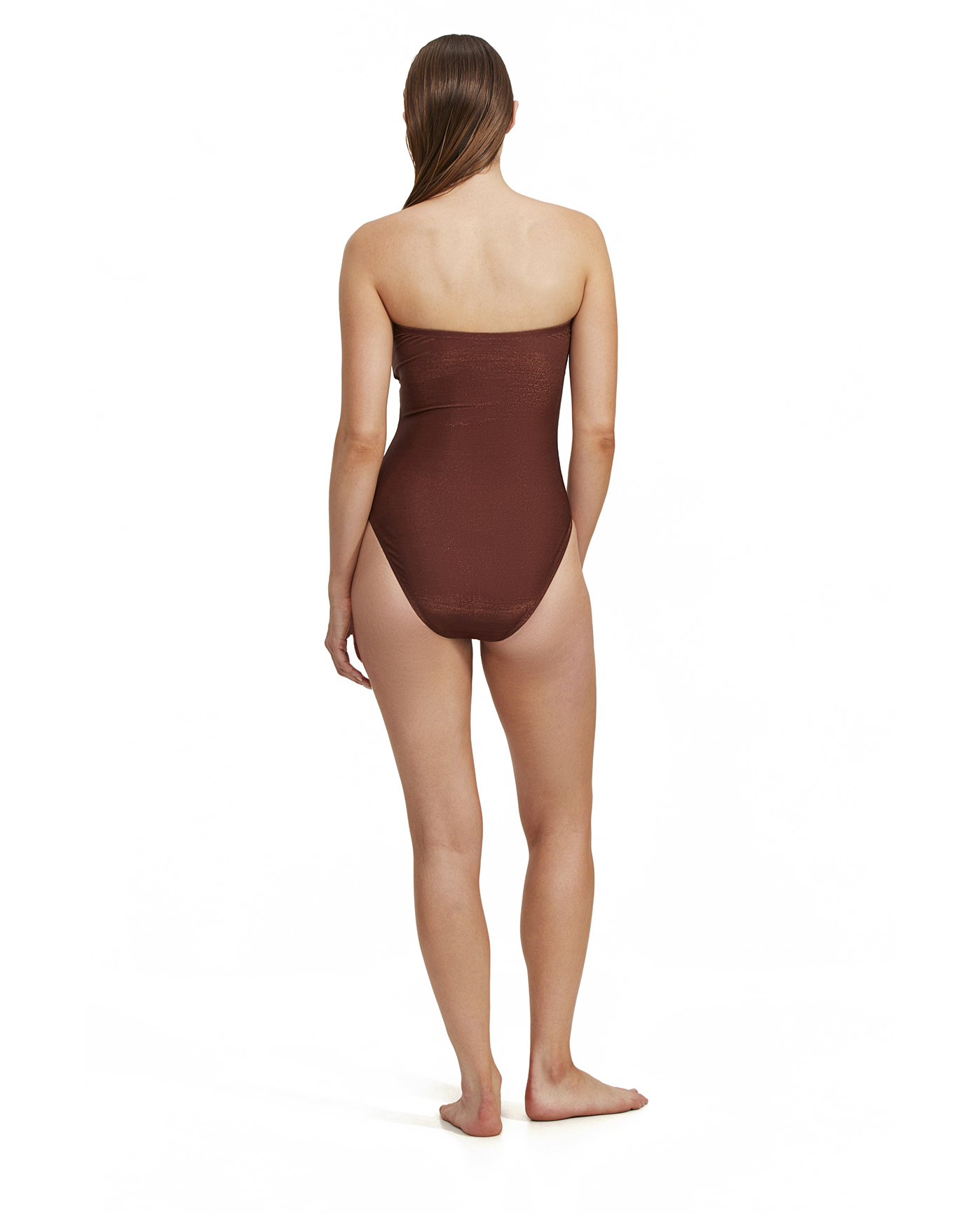 Back View Of Luma High End Bandeau High Leg One Piece | Bronze
