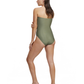 Back View Of Luma High End Bandeau High Leg One Piece | Olive