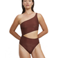 Front View Of Luma High End One Shoulder Cut Out One Piece | Bronze