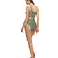 Back View Of Luma High End One Shoulder Cut Out One Piece | Olive