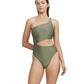Front View Of Luma High End One Shoulder Cut Out One Piece | Olive