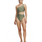 Front View Of Luma High End One Shoulder Cut Out One Piece | Olive