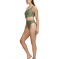 Side View Of Luma High End One Shoulder Cut Out One Piece | Olive