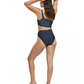 Back View Of Luma High End One Shoulder Cut Out One Piece | Midnight-Blue