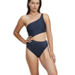 Front View Of Luma High End One Shoulder Cut Out One Piece | Midnight-Blue