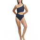 Front View Of Luma High End One Shoulder Cut Out One Piece | Midnight-Blue