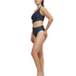 Side View Of Luma High End One Shoulder Cut Out One Piece | Midnight-Blue