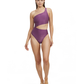 Front View Of Luma High End One Shoulder Cut Out One Piece | Purple