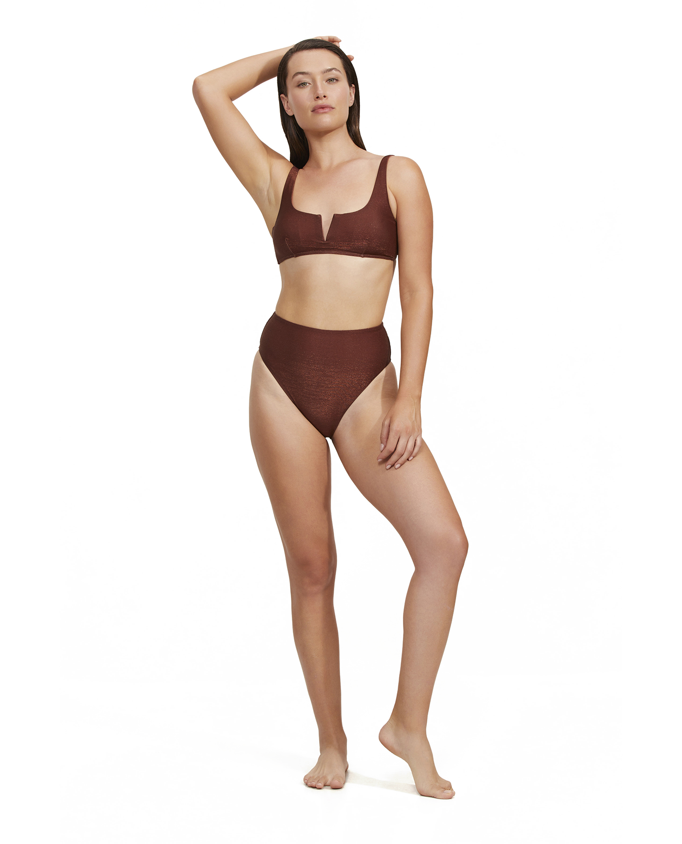 Front View Of Luma High End V Wire Bikini Top | Bronze