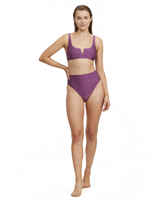 Front View Of Luma High End V Wire Bikini Top | Purple